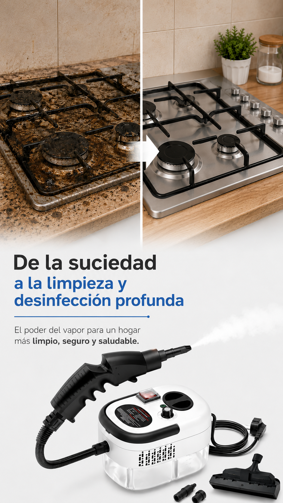 HydroForce 2500W – Limpiadora a Vapor Portátil de Alta Presión