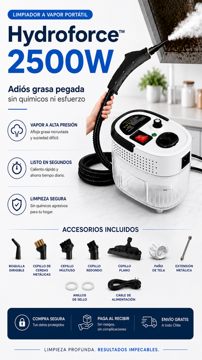 HydroForce 2500W – Limpiadora a Vapor Portátil de Alta Presión