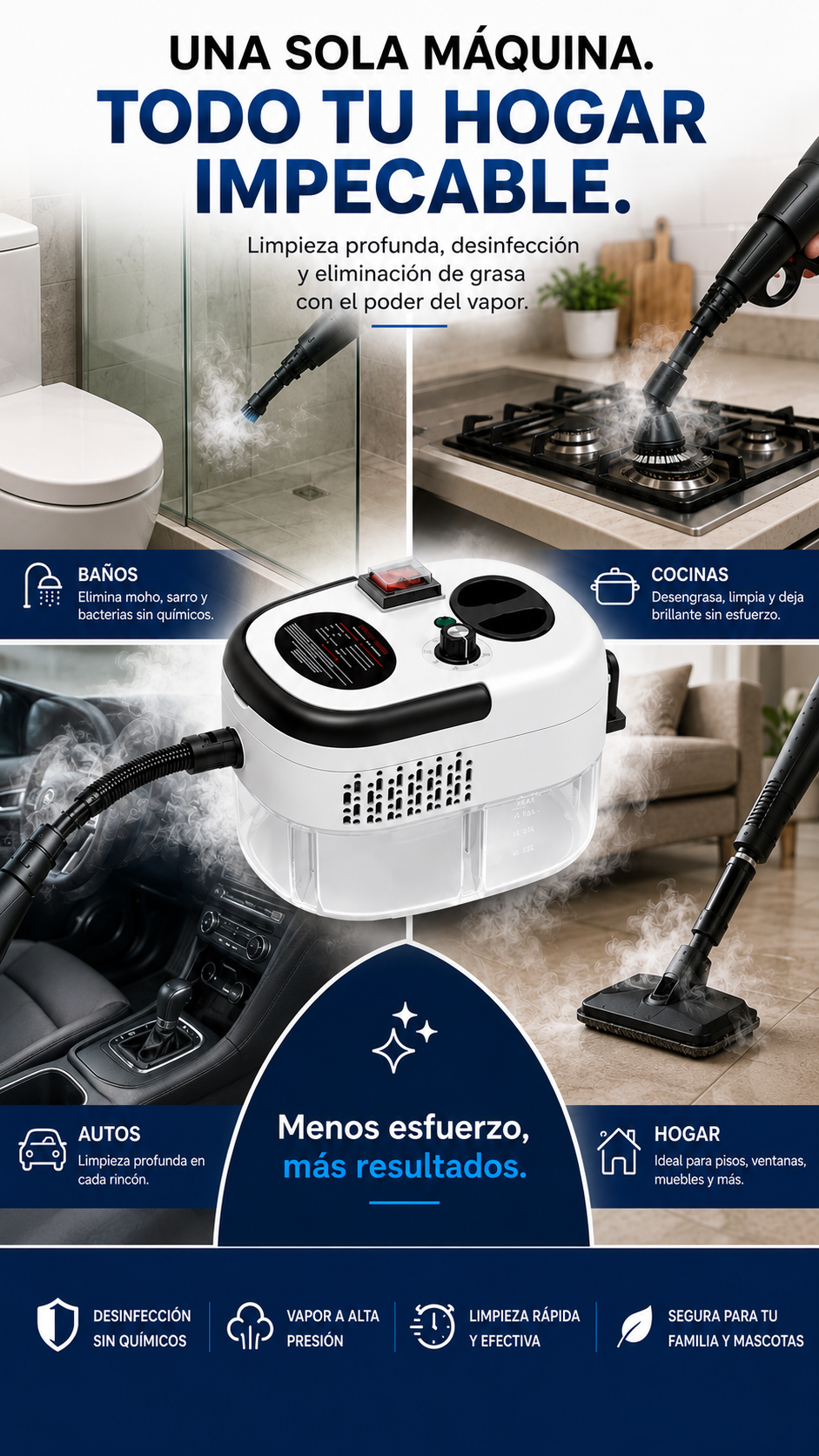HydroForce 2500W – Limpiadora a Vapor Portátil de Alta Presión